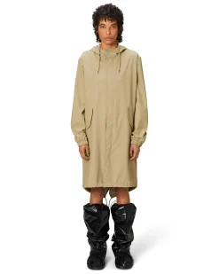 Fishtail Parka lungo color sabbia leggero con cappuccio fisso e visiera