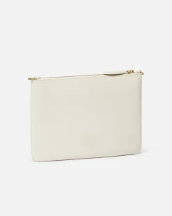 Flat Love bag in pelle liscia color avorio con tracolla removibile e logo dorato applicato