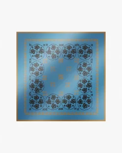Foulard avorio in seta Weekend Max Mara a fantasia fiori blu e giallo ocra