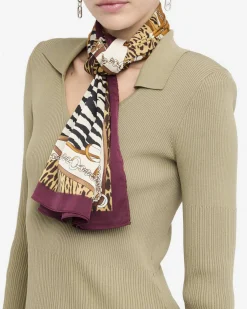 Foulard Liu Jo Accessories bordeaux con motivo patchwork animalier