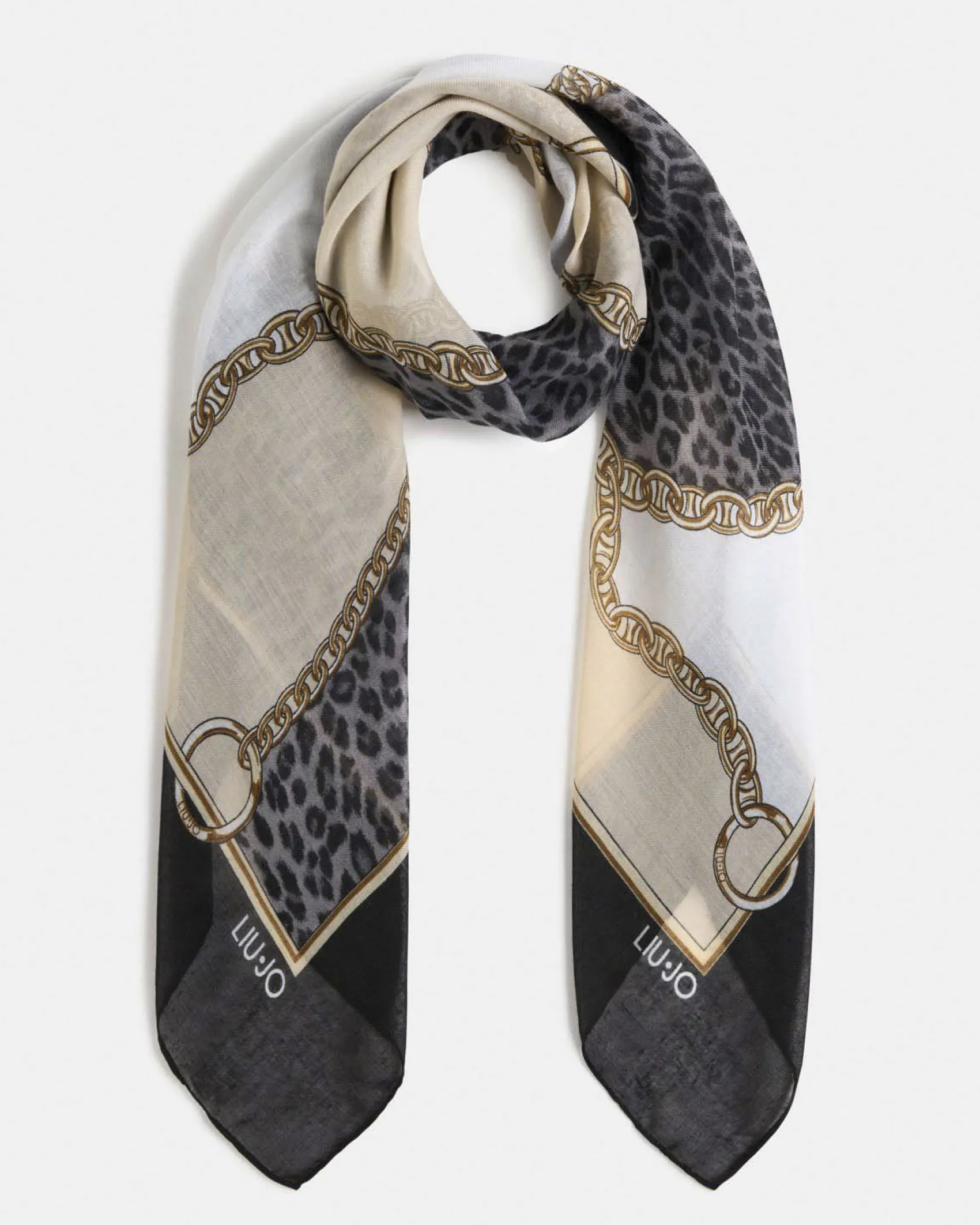 Foulard Liu Jo Accessories nero con stampa animalier e catene