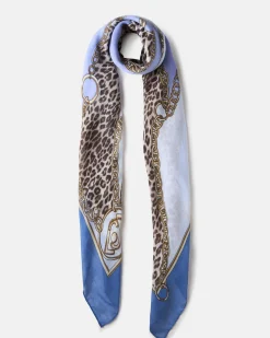 Foulard Liu Jo Accessories azzurro con stampa catene e animalier