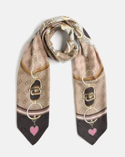 Foulard Liu Jo Accessories marrone con stampa catene e cuori