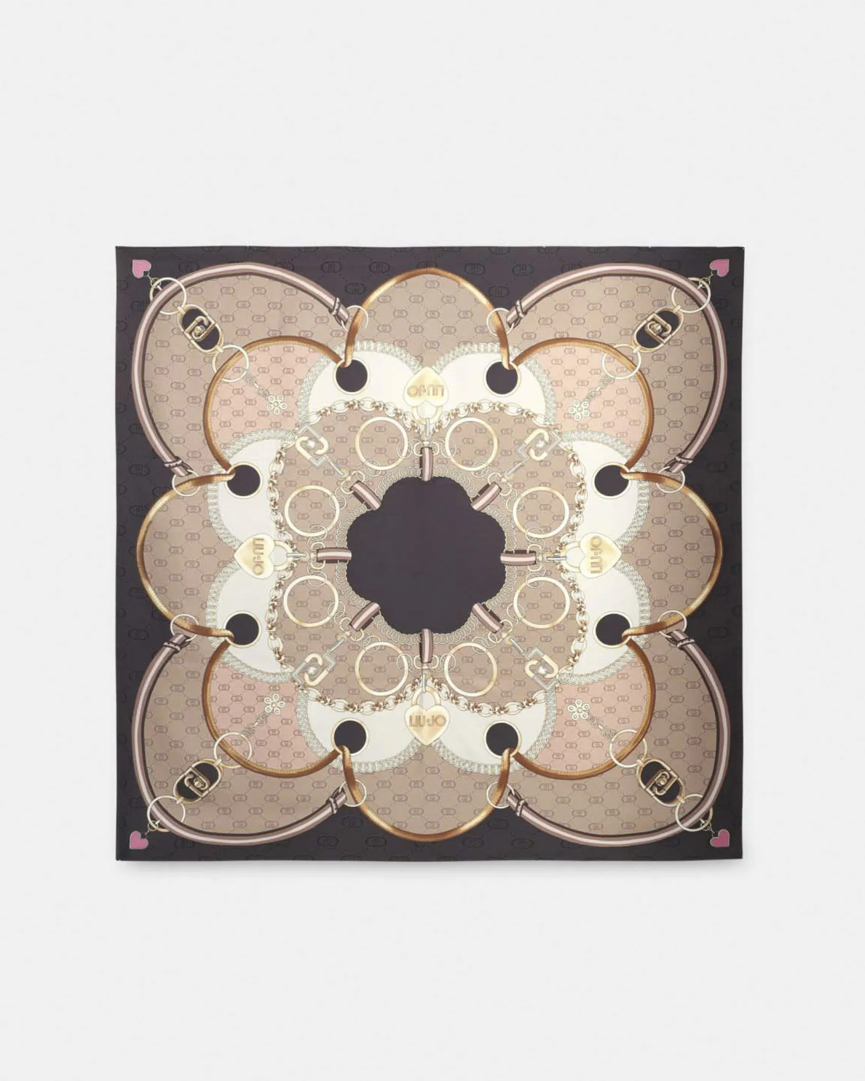 Foulard Liu Jo Accessories marrone con stampa catene e cuori