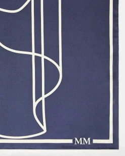 Foulard MM Max Mara blu in seta a motivo geometrico bianco