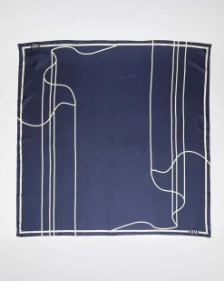Foulard MM Max Mara blu in seta a motivo geometrico bianco