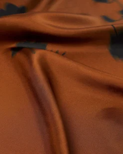 Foulard MM Max Mara color cuoio in seta a stampa fiori neri