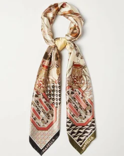Foulard verde oliva e beige Marella a fantasia multicolore