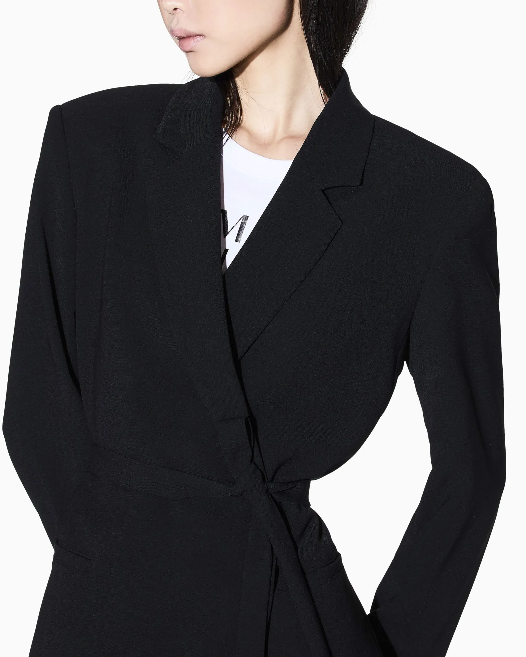 Giacca Armani Exchange nera in tessuto liscio con cintura annodata in vita