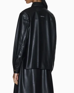 Giacca Armani Exchange nera in similpelle con bottoni a pressione