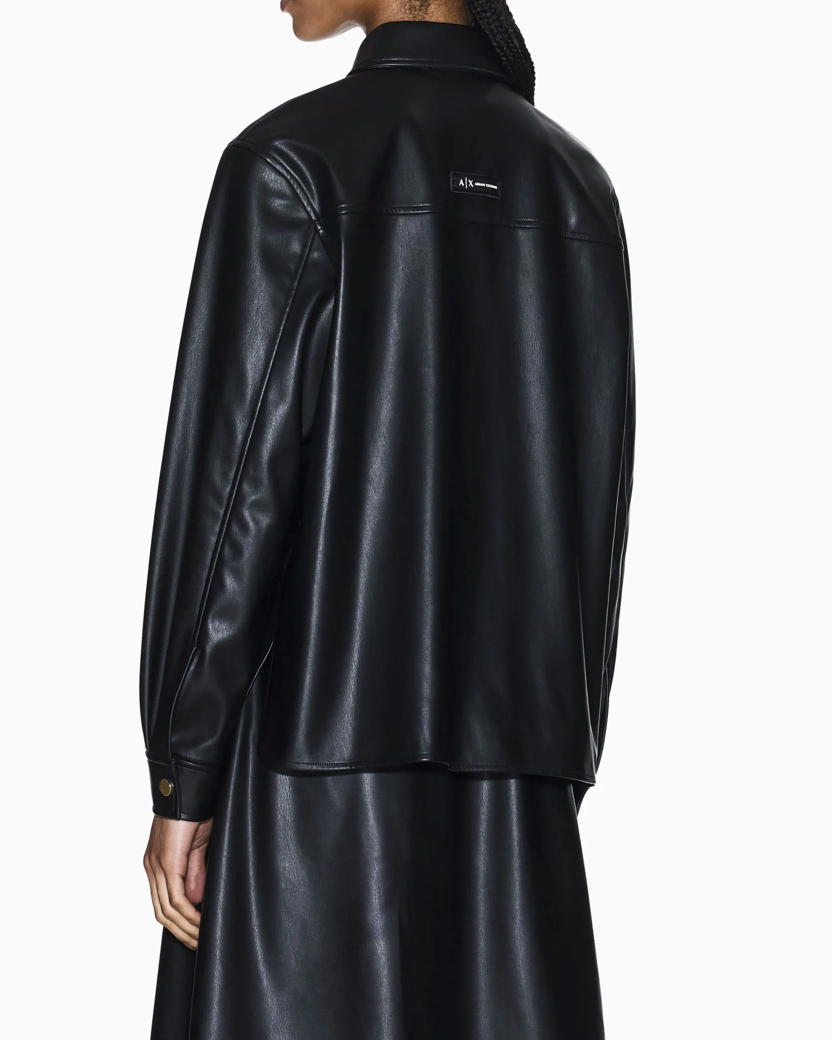 Giacca Armani Exchange nera in similpelle con bottoni a pressione
