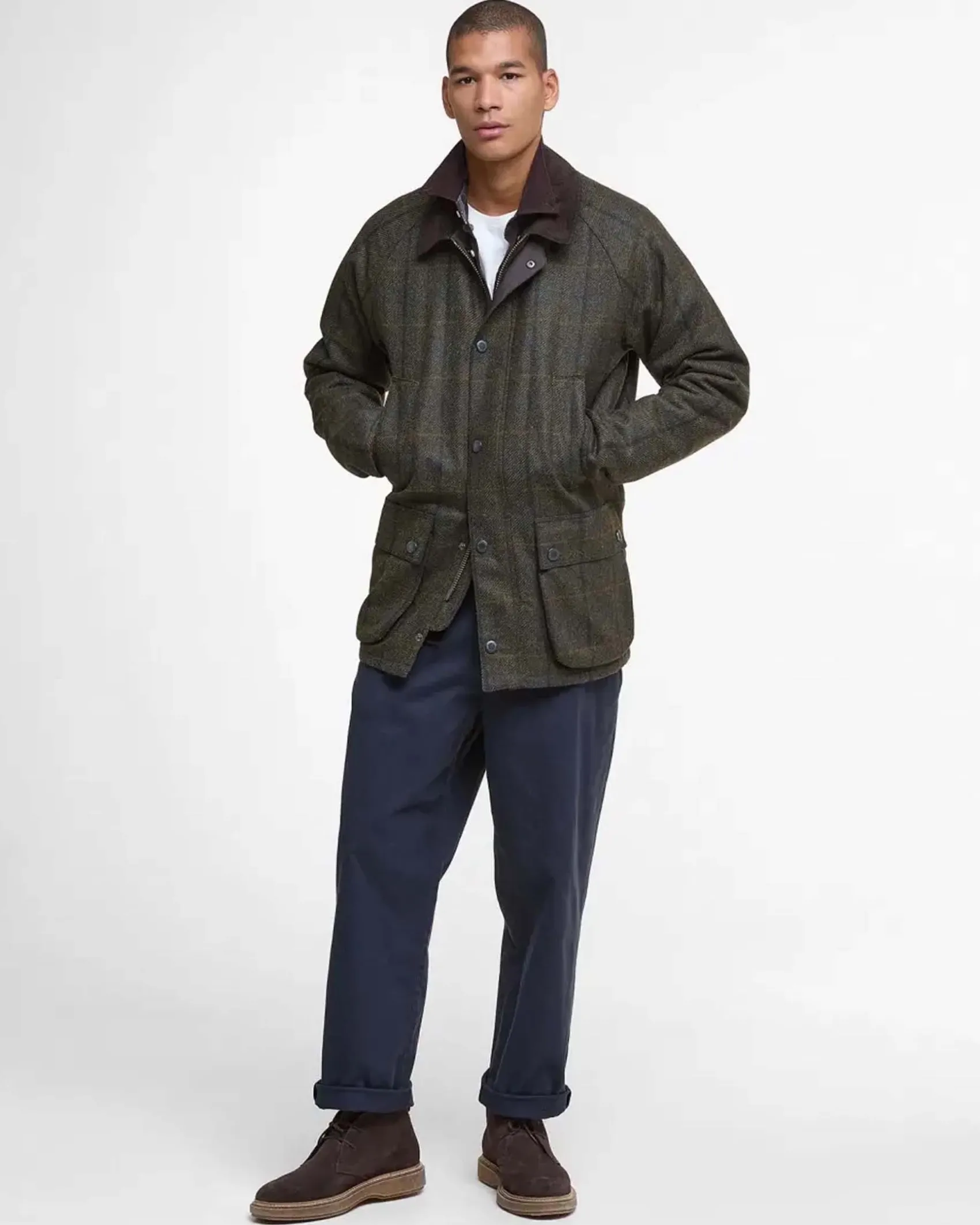 Giacca Barbour Bedale in lana a fantasia check verde militare