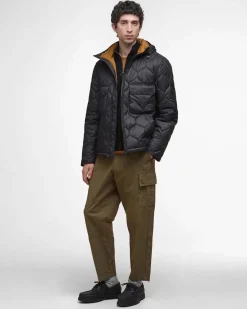 Giacca Barbour Re-Engineered Hooded Spey nera in nylon ad onde con cappuccio