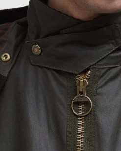 Giacca Barbour Re-Engineered Bardon Spey in cotone cerato verde militare con cappuccio staccabile