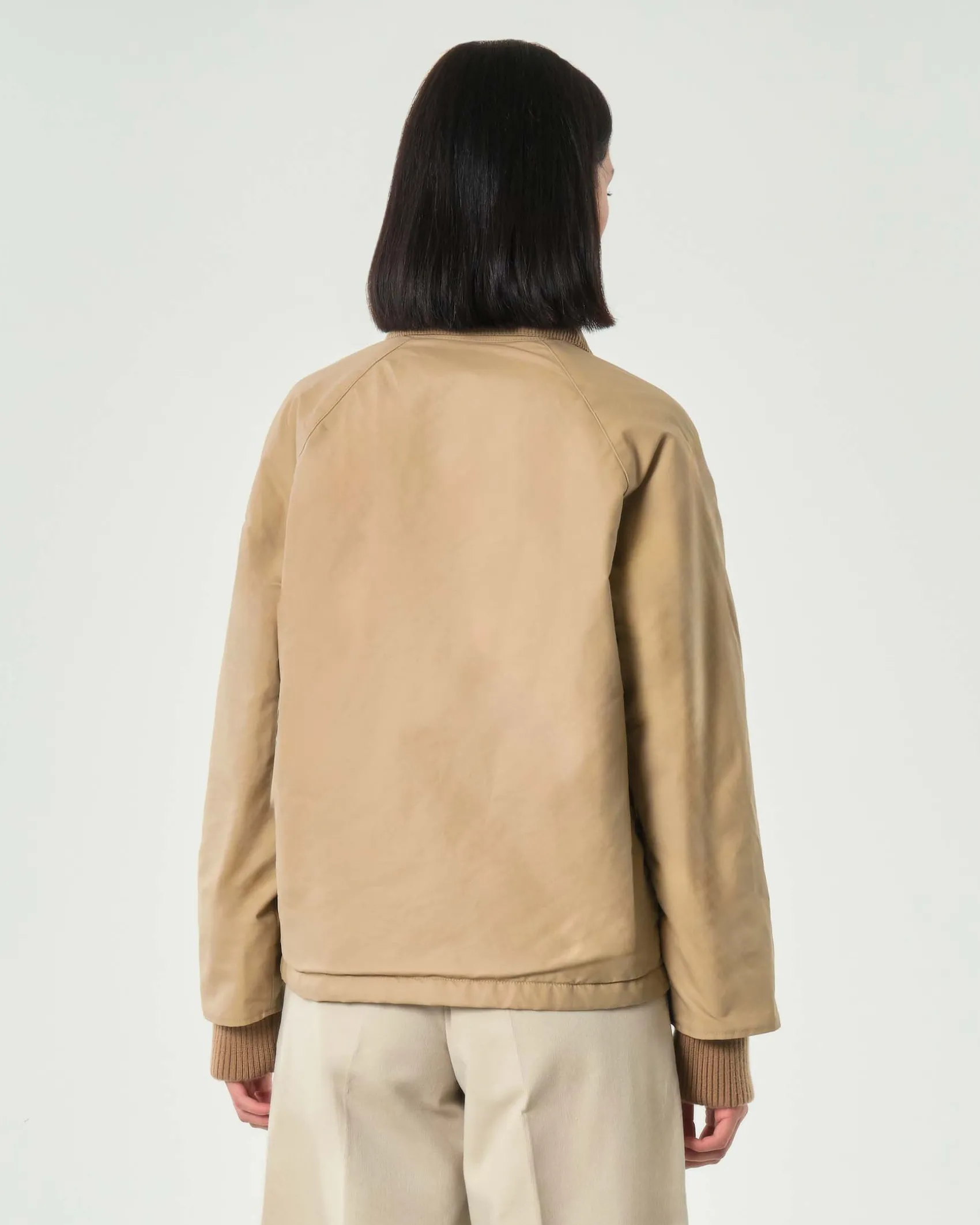 Giacca beige Hlo! in cotone con colletto e profili in velluto abbinato a coste