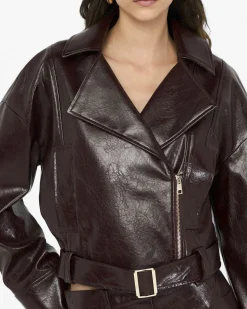 Giacca biker Liu Jo Jeans bordeaux in tessuto spalmato lucido