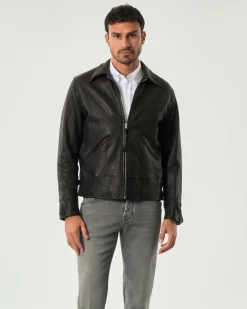 Giacca biker My Stuff nera in vera pelle martellata