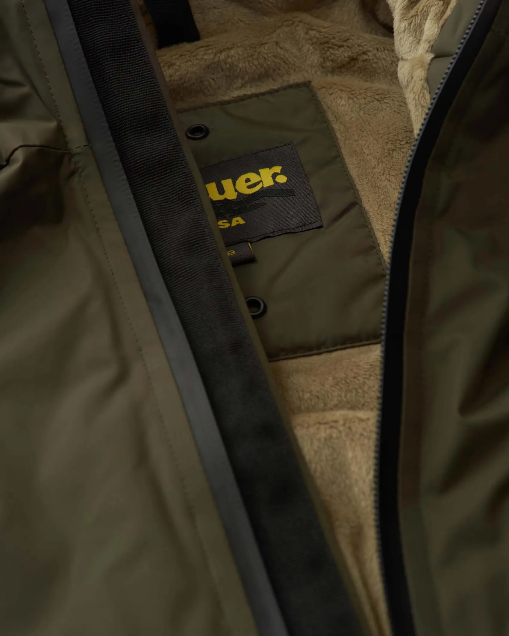 Giacca Blauer militare in nylon con cappuccio ed interno ecopelliccia cammello