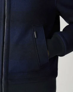 Giacca bomber Colmar Originals in panno di lana a fantasia buffalo check reversibile in tinta unita blu