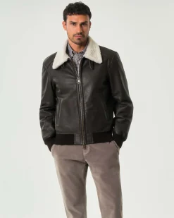 Giacca bomber shearling My Stuff testa di moro con collo in orsetto color panna