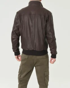 Giacca bomber Volfagli in vera pelle testa di moro con colletto interno in tessuto teddy