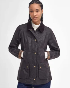Giacca Classic Beadnell Barbour color testa di moro in cotone cerato e colletto in velluto a costine