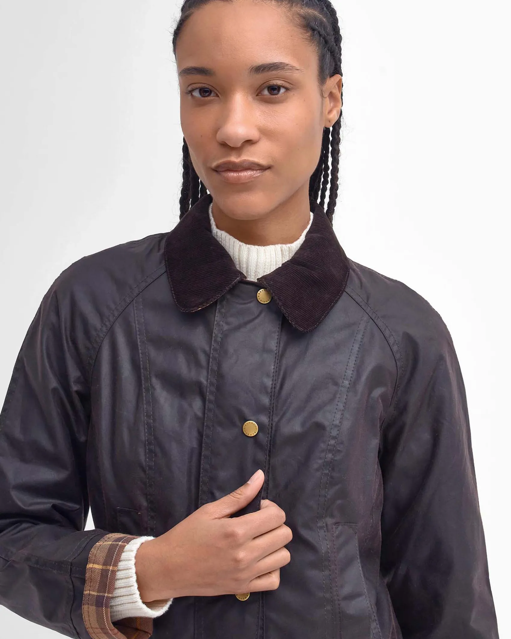 Giacca Classic Beadnell Barbour color testa di moro in cotone cerato e colletto in velluto a costine