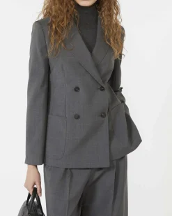 Giacca doppiopetto grigia Weekend Max Mara in t ela di pura lana stretch