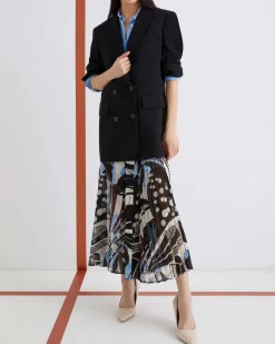 Giacca doppiopetto nera Marella 365 in crêpe envers satin con scollo a rever