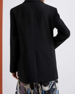 Giacca doppiopetto nera Marella 365 in crêpe envers satin con scollo a rever