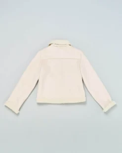 Giacca Elsy a camicia color panna in simil montone con chiusura a cerniera
