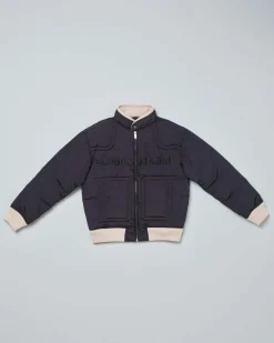 Giacca Emporio Armani bomber blu imbottita con profili beige