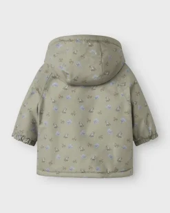Giacca imbottita Lil'Atelier verde con interno in pelo marrone e fantasia animaletti