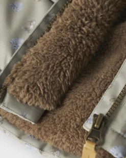 Giacca imbottita Lil'Atelier verde con interno in pelo marrone e fantasia animaletti