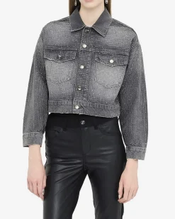 Giacca in denim Liu Jo Jeans grigia con strass applicati