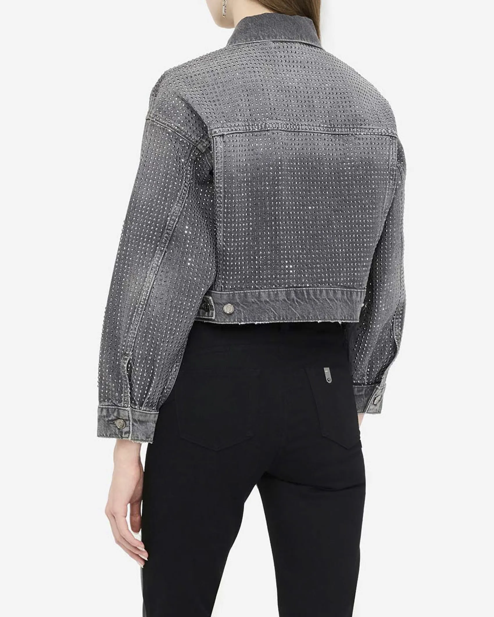 Giacca in denim Liu Jo Jeans grigia con strass applicati