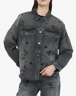Giacca Liu Jo Jeans nera in denim con applicazioni in rilievo