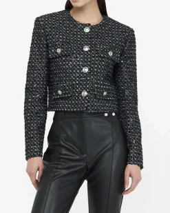 Giacca Liu Jo Jeans nera in bouclé con micro paillettes applicate