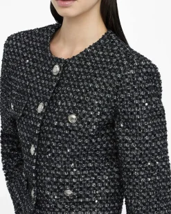 Giacca Liu Jo Jeans nera in bouclé con micro paillettes applicate