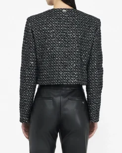 Giacca Liu Jo Jeans nera in bouclé con micro paillettes applicate