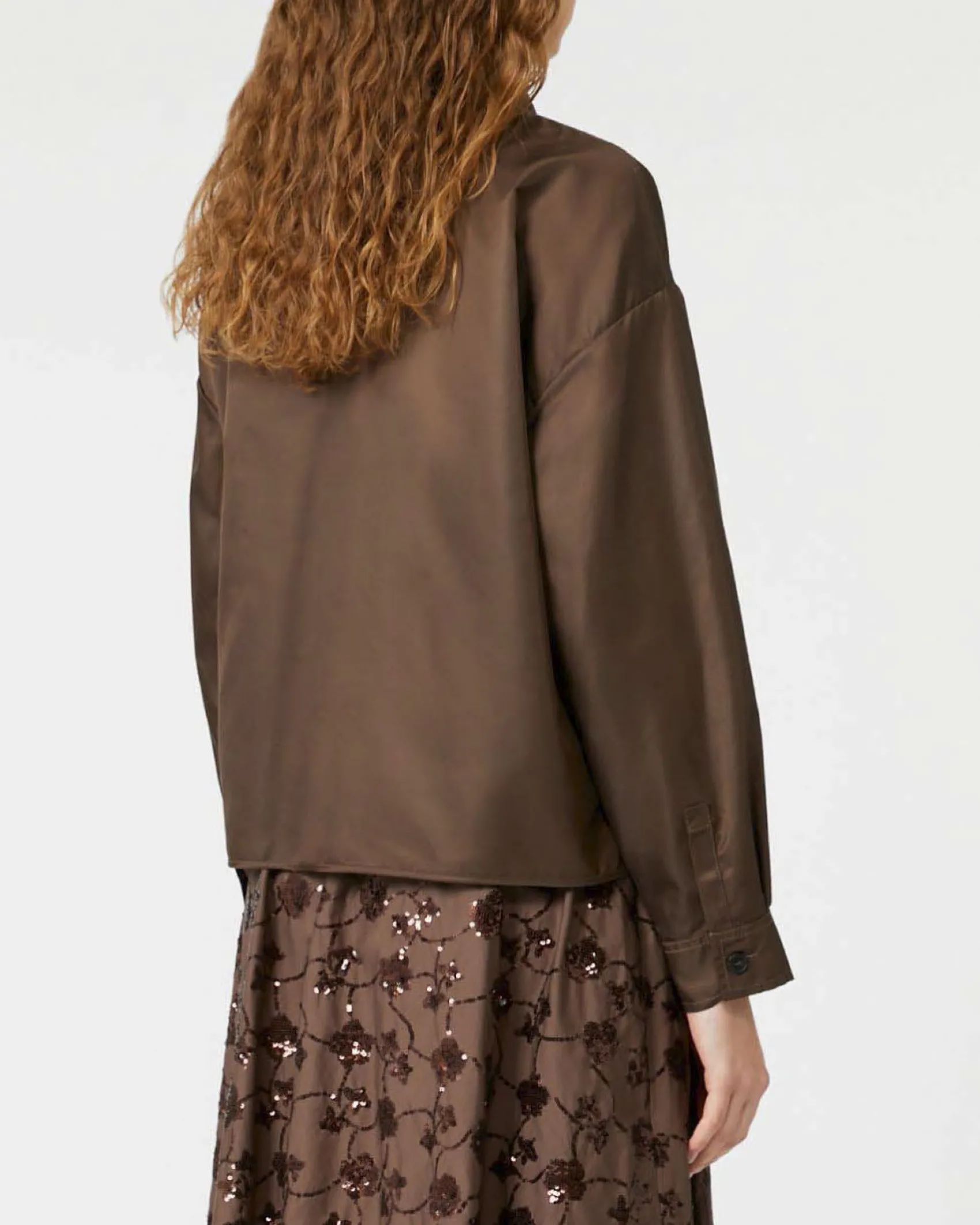 Giacca marrone a camicia Weekend Max Mara in taffetà con tasconi applicati