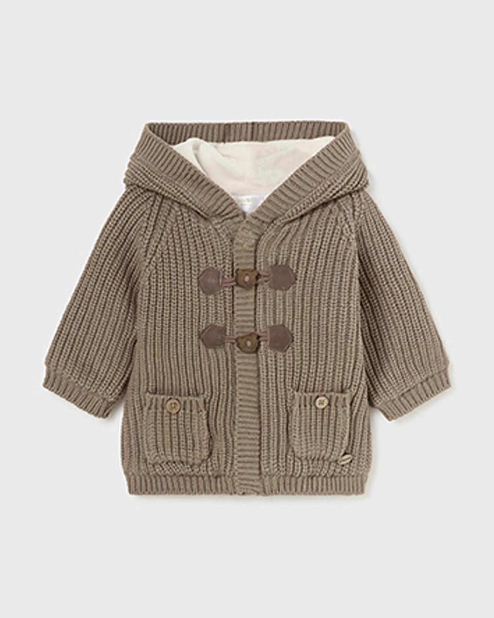Giacca marrone in cotone tricot con cappuccio ed alamari