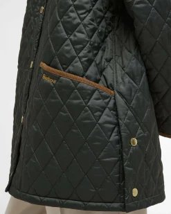 Giacca over trapuntata Barbour verde oliva modello Liddesdale con colletto in velluto a coste colore cammello