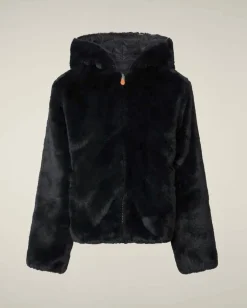 Giacca Save the duck reversibile nera modello Chloe in pelliccia animal free