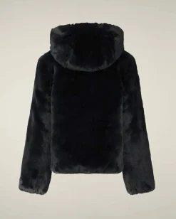 Giacca Save the duck reversibile nera modello Chloe in pelliccia animal free