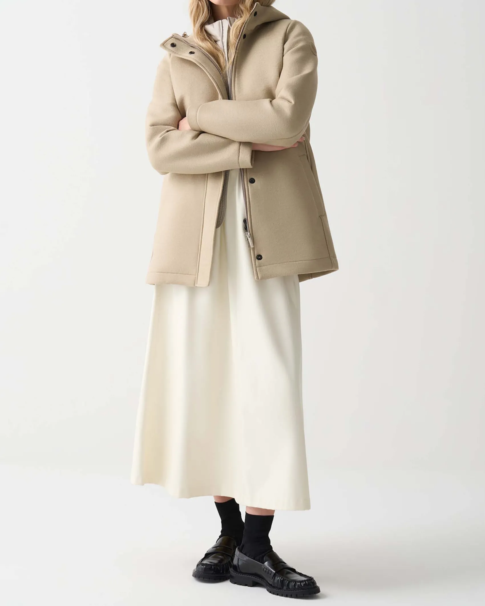 Giaccone beige Colmar Originals in panno di misto lana dalla linea dritta con cappuccio