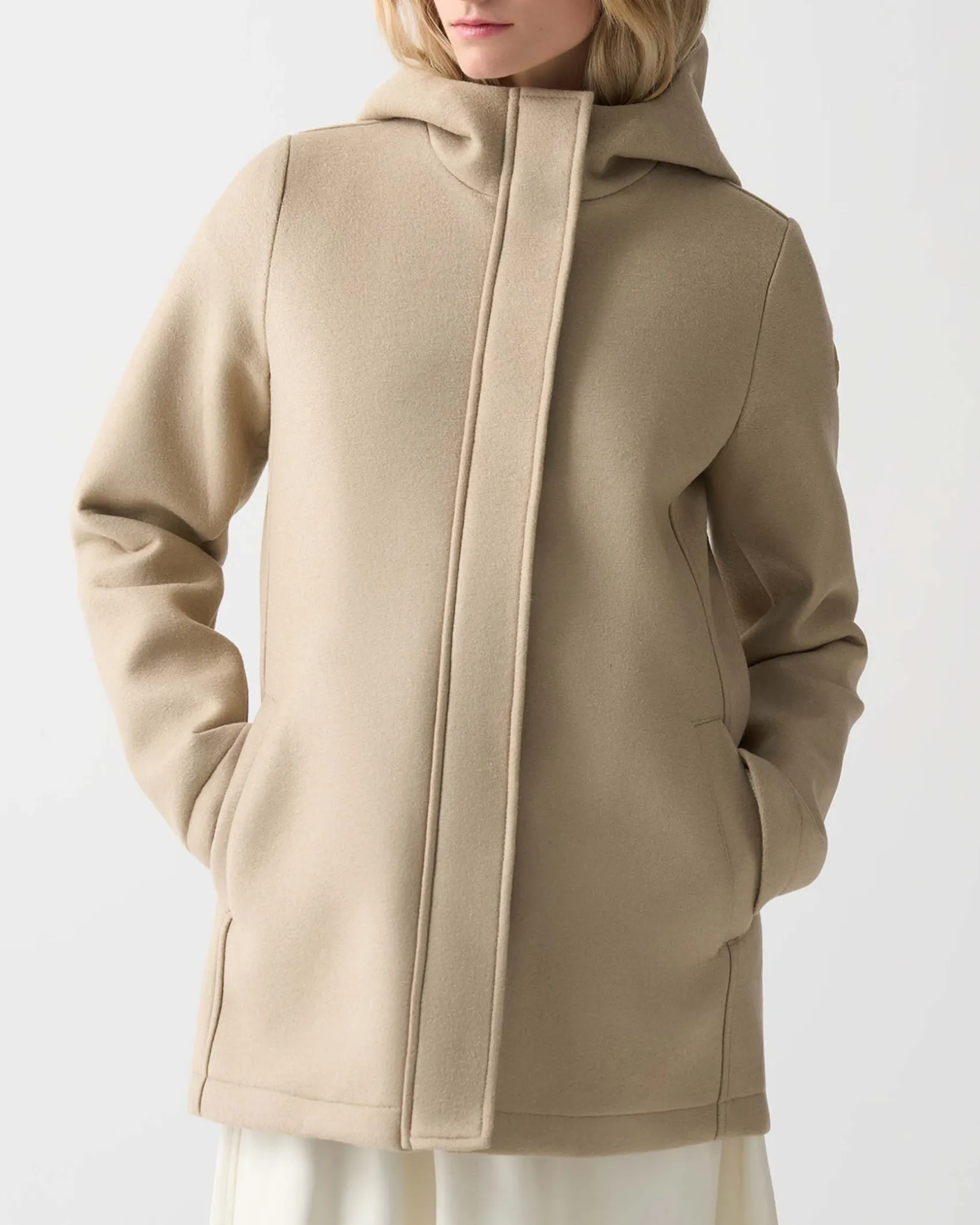 Giaccone beige Colmar Originals in panno di misto lana dalla linea dritta con cappuccio