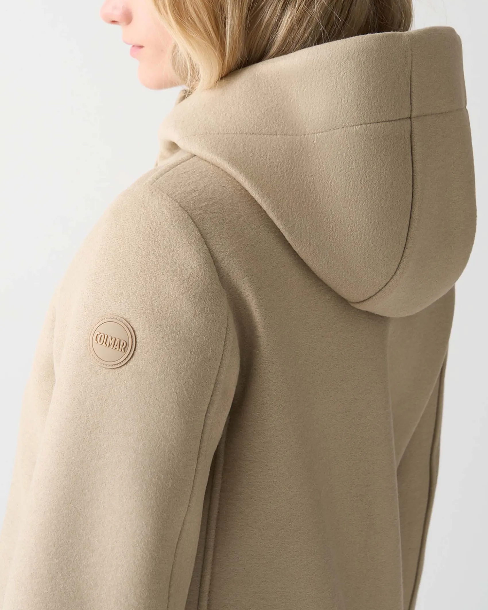 Giaccone beige Colmar Originals in panno di misto lana dalla linea dritta con cappuccio
