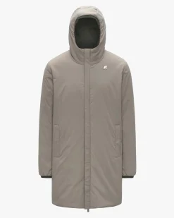 Giaccone lungo K-way Jacob St Warm verde militare reversibile in sabbia