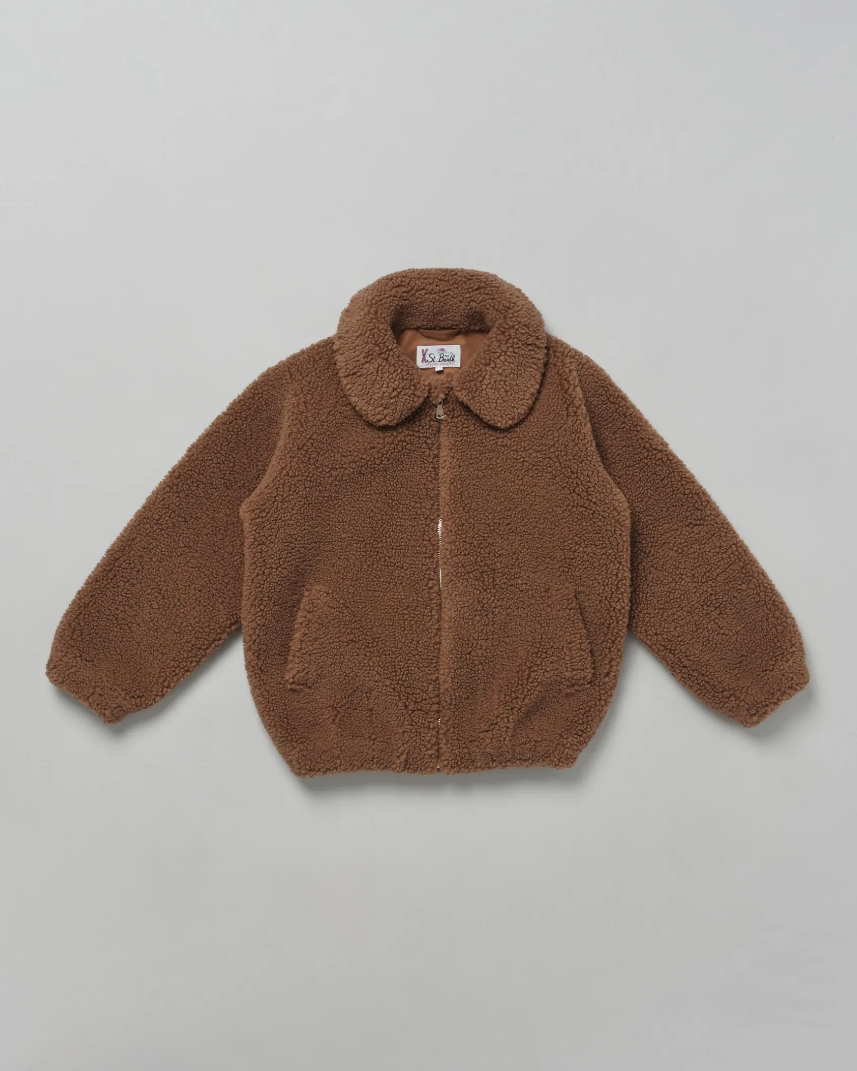 Giaccone MC2 Saint Barth teddy over marrone con logo rosa